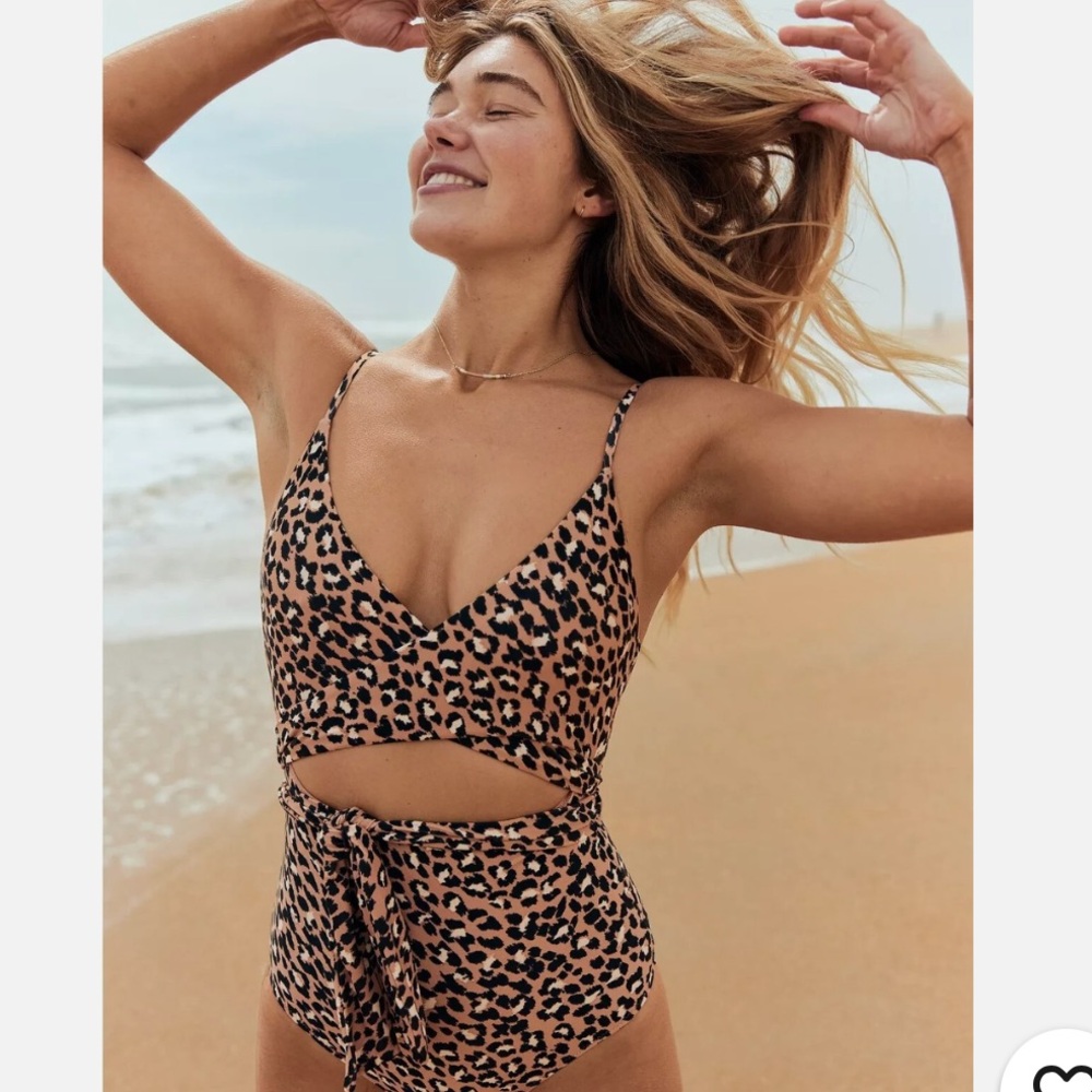 Aerie Leopard Print Wrap One-Piece Swimsuit - Raw Sienna
